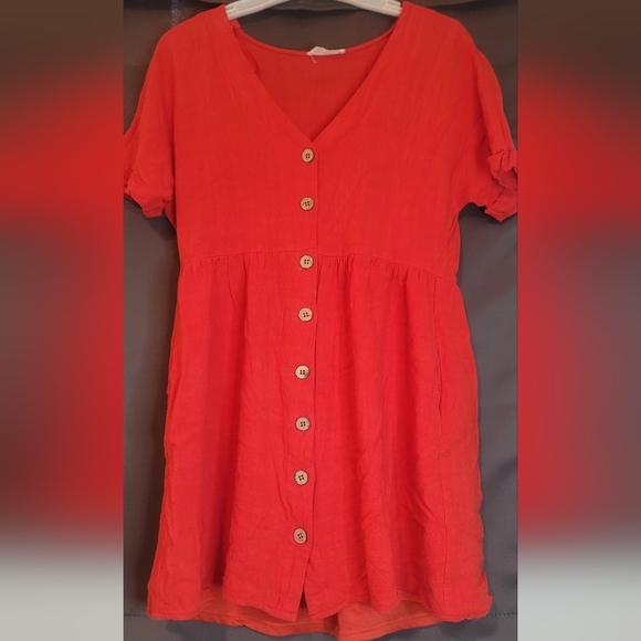 new in Dresses & Skirts - *NEW IN* Viscose And Linen Layered Dress With Pockets And Wooden Buttons Sz M